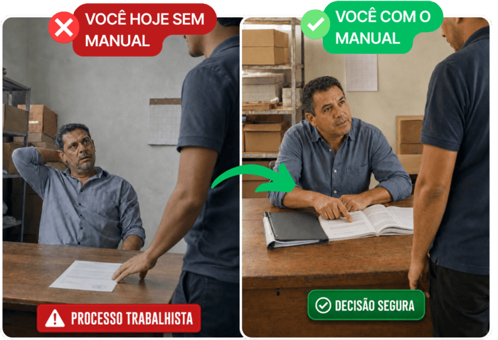 Antes e depois de usar o Manual da Decisão Trabalhista Segura